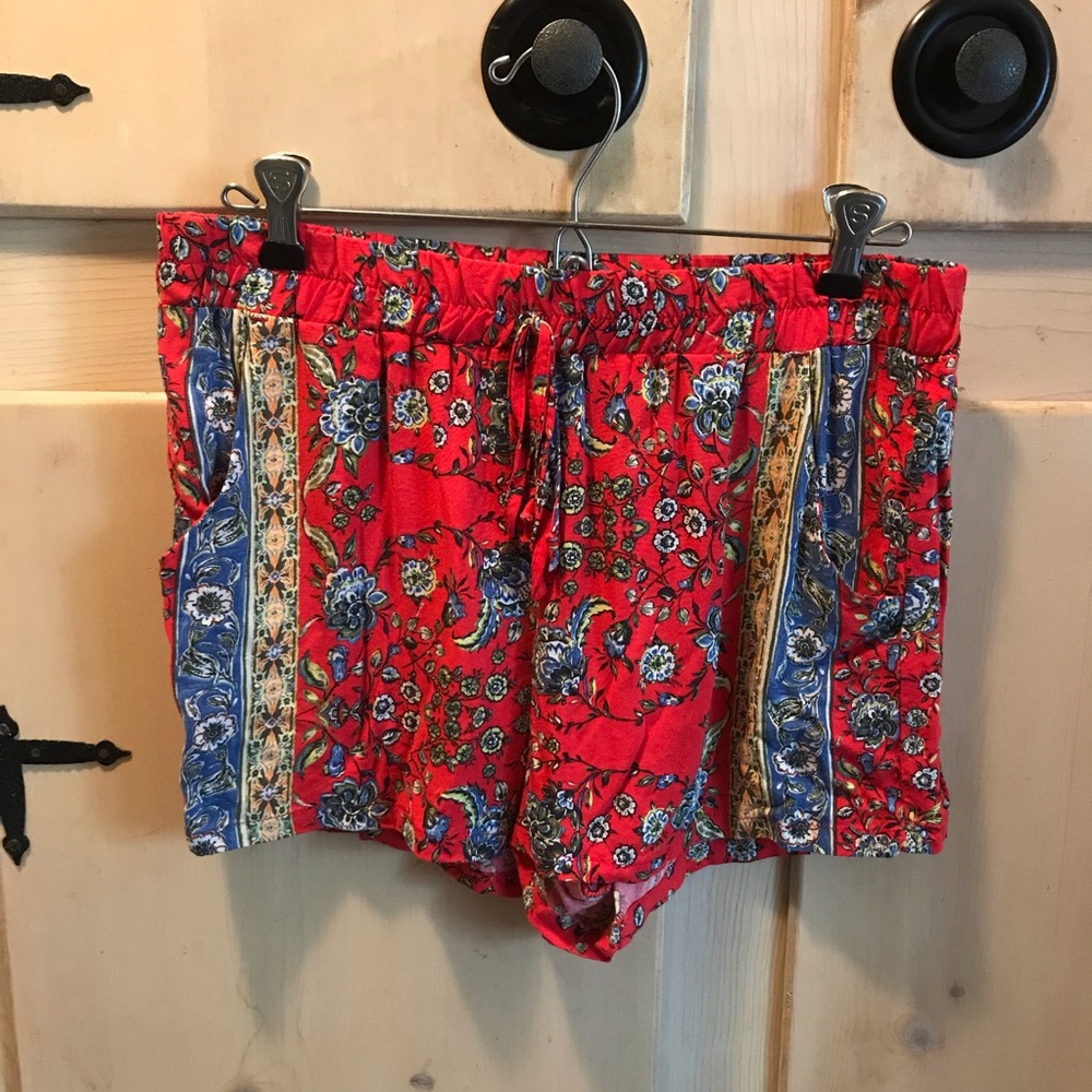 Red Floral Shorts